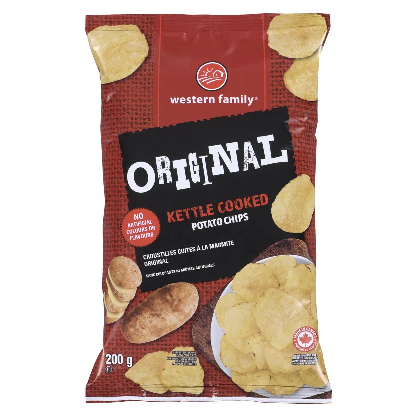 A bag of Western Family Original kettle cooked potato chips