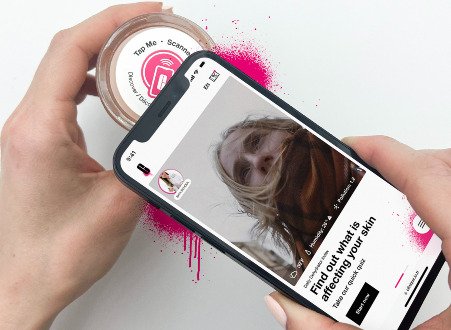Tapping a phone on a skincare product's NFC tag opens advice on what is affecting your skin