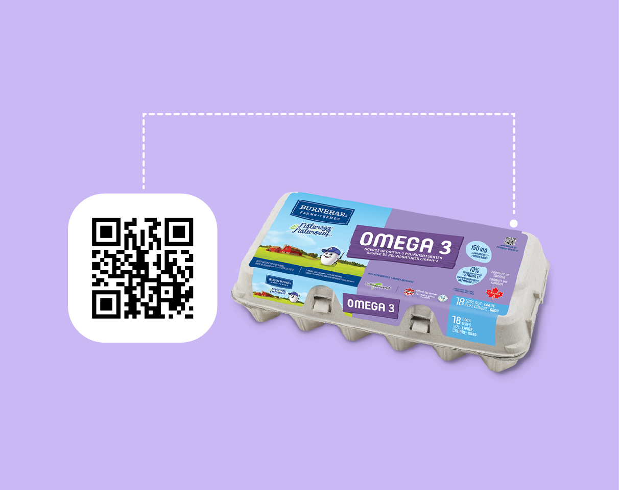 A QR code linked to an Omega 3 egg carton